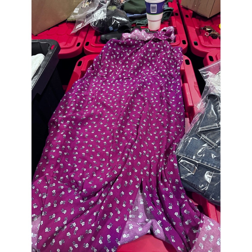 Loft Purple Floral Ruffle Midi Dress Sleeveless Side Slit 34711682 Size 6